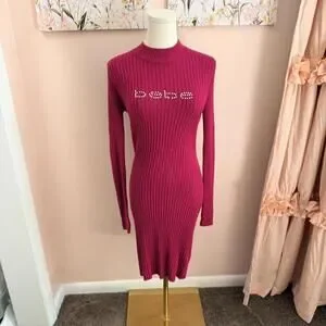 bebe | Dresses | Bebe Ribbed Logo Bodycon Sweater Dress Sangria Pink Nwt  Size M | Poshmark